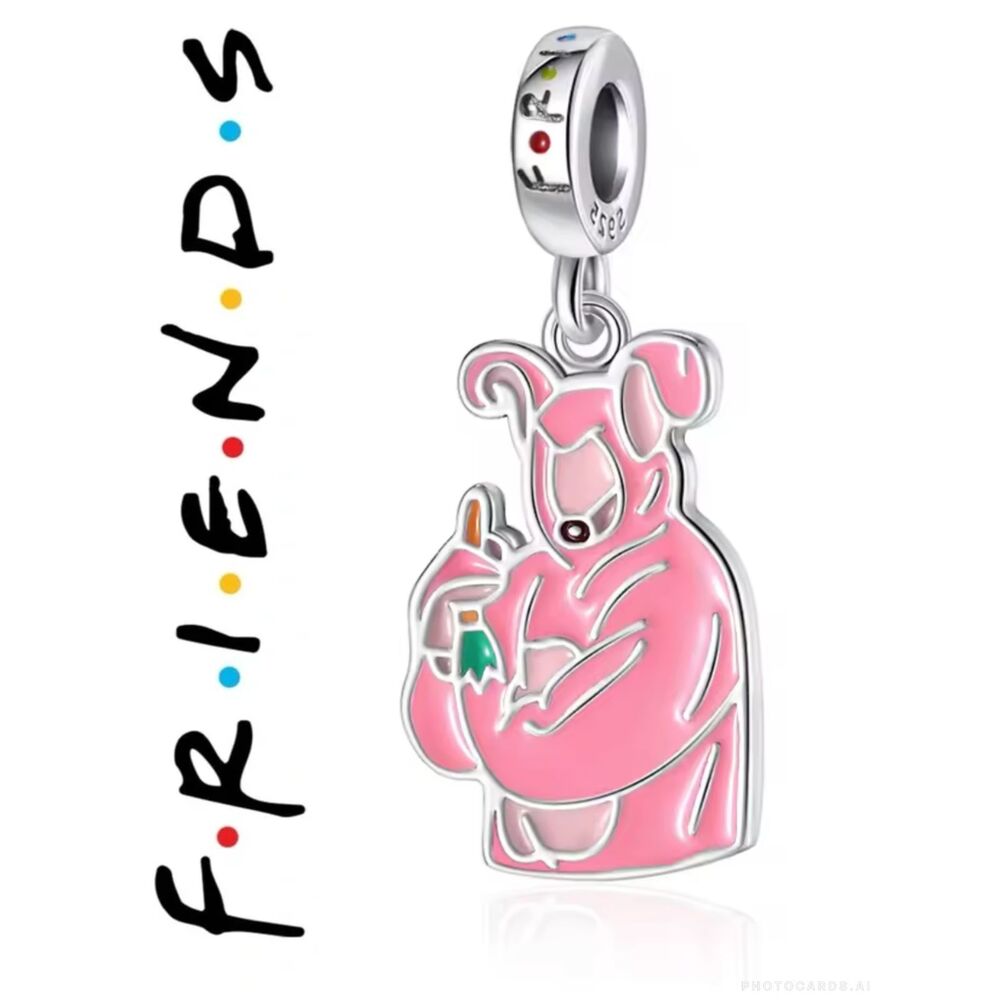 NWOT Friends TV Series Pink Bunny Chandler Pandora FIT Silver Charm